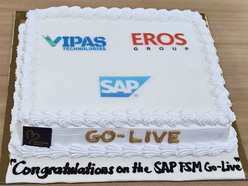 A Go-Live celebration cake for Vipas, Eros Group and SAP