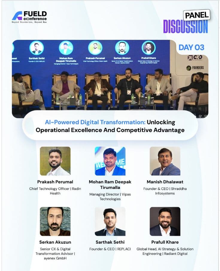 Vipas Technologies' Managing Director on a panel discussing AI-powered digital transformation at the FUELD Conference